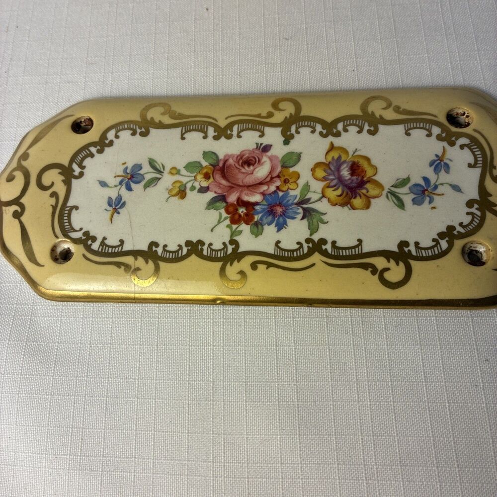 French door porcelain plate vintage with gold and flowers